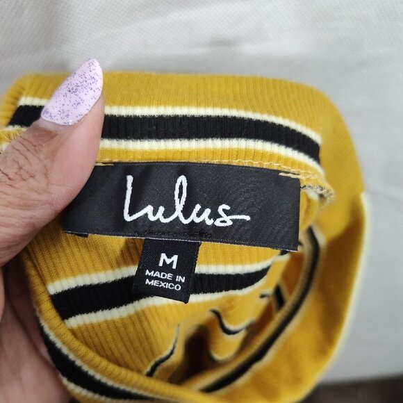 Lulus Black Brown Striped Midi Sheath Dress Mockneck Women Size M Sleeveless NEW - Picture 6 of 8